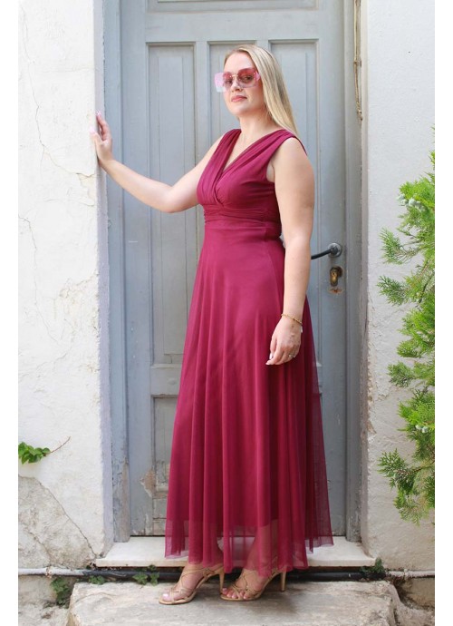 Φόρεμα μπορντό μουσελίνα