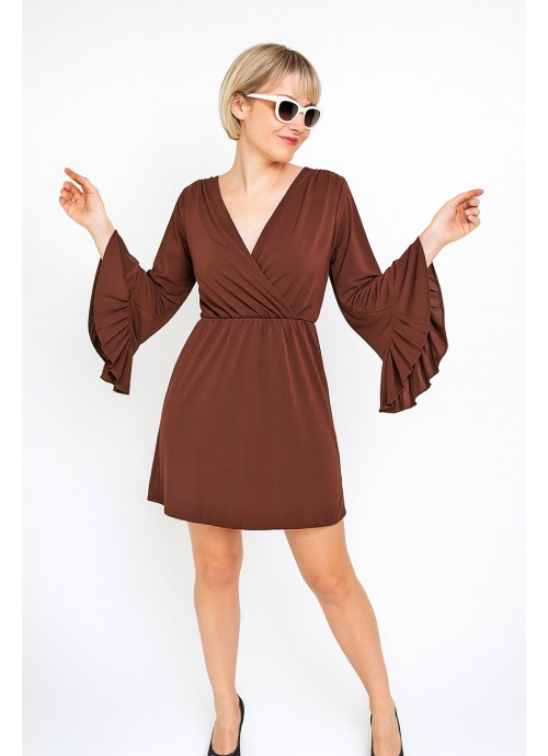 Καφέ Mini φόρεμα με καμπάνα μανίκια