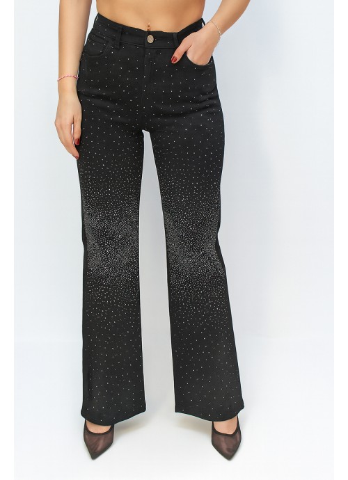 Μαύρο ψηλόμεσο τζιν με στρας