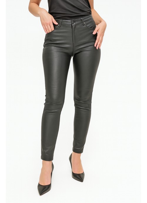 Ψηλόμεσο παντελόνι από δερματίνη μαύρο