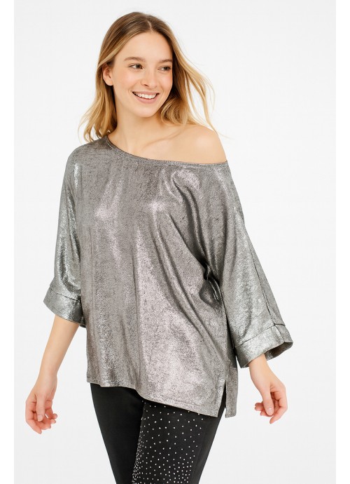 Oversized ασημί μπλούζα με λάμψη