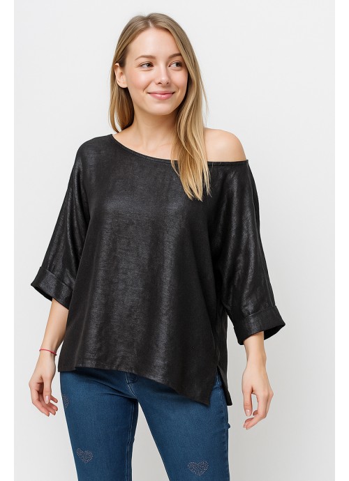 Μαύρη Oversized μπλούζα με Λάμψη