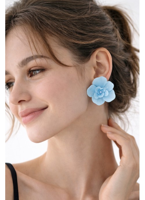 Γαλάζια σκουλαρίκια λουλούδι με ματ υφή