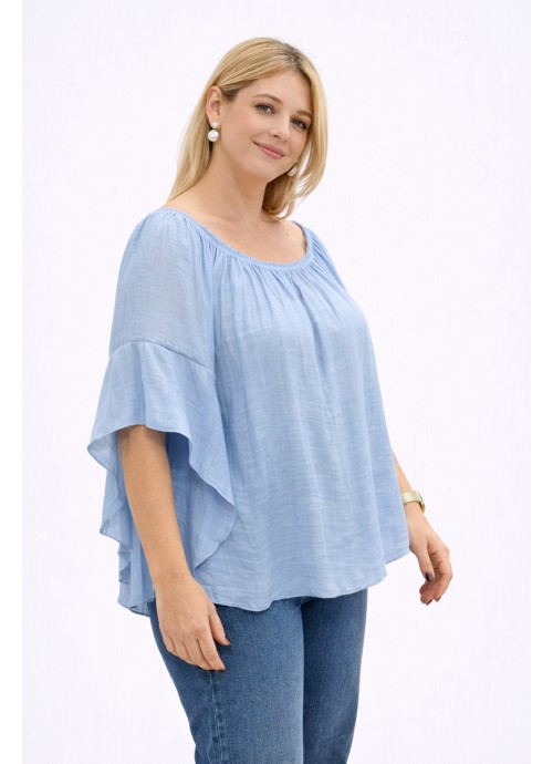 Γαλάζια μπλούζα με βολάν μανίκια
