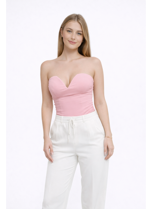 Strapless Corset ροζ Bodysuit με Καρδιά Ντεκολτέ