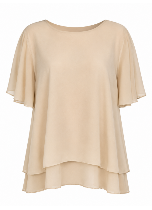 Μπεζ Chiffon Top με ασύμμετρο Layered τελείωμα