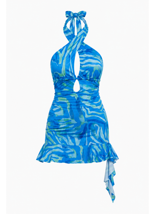 Mini Halter φόρεμα με μπλε Abstract Print