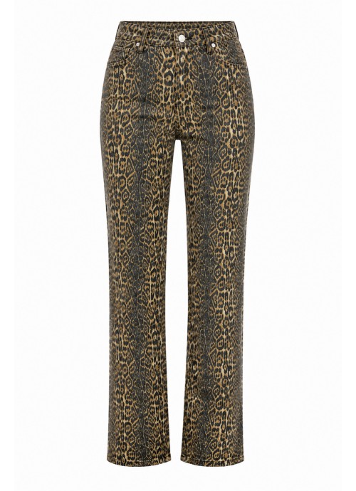 Leopard Print ψηλόμεσο ελαστικό παντελόνι Denim σε ίσια γραμμή