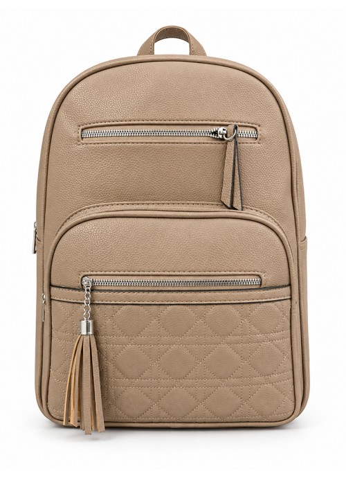 Μπεζ Backpack με μπροστινή θήκη, πολλαπλά φερμουάρ & φούντα