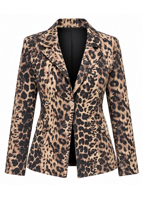 Leopard Blazer με μεσάτη γραμμή, μονό κούμπωμα