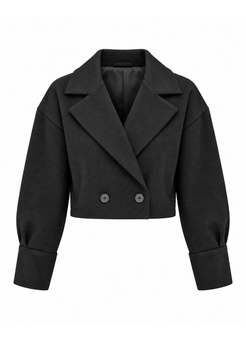 Μαύρο κοντό σακάκι με σταυρωτό κούμπωμα Cropped Blazer
