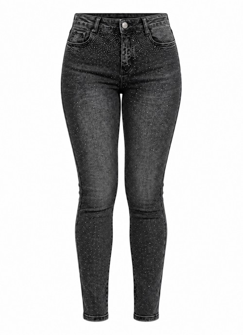 Γκρι Washed Skinny Jeans ελαστικό με στρας